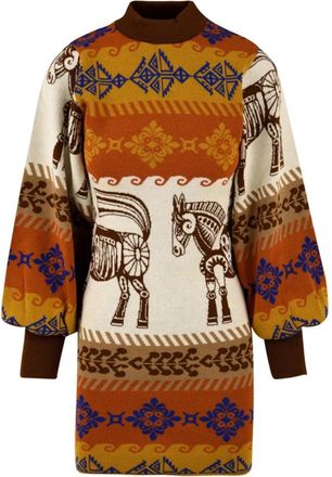 Akep Mini jurk met paardenprint - Dames - Kleedjes - Veelkleurig - XS - Wol - Kleedjes