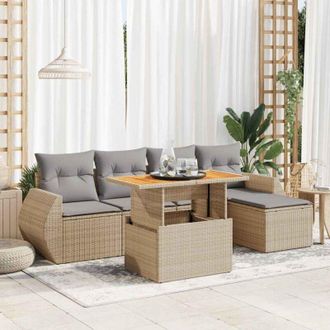 vidaXL Vidaxl - Juego De Sof&aacute;s Jard&iacute;n Con Cojines 6 Pzas Rat&aacute;n Sint&eacute;tico Beige