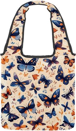 Generic Colorful Art Butterfly Reversible Canvas Shoulder Tote - Double-Sided Print, 12oz Cotton, 27cm Drop, Fold-Flat Bag for Travel, Shopping, Street Outing