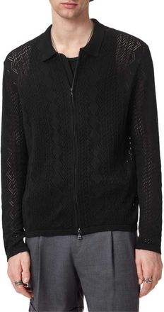 John Varvatos Pietro Organic Cotton Zip Cardigan in Black at Nordstrom, Size Xx-Large