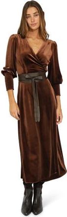 Belle & Bloom Current Mood Velvet Wrap Dress in Dark Brown at Nordstrom, Size X-Large