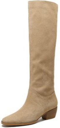 Generic Womens Knee-High Boots In Suede-Like Material Pointed Closed Toe Low Chunky Block Heels Stretch Fabric Slip On Design Soft Lining Durable Outsole,Came