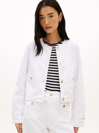 Tommy Hilfiger Womens Gold-Button Denim Lady Jacket - White - 10