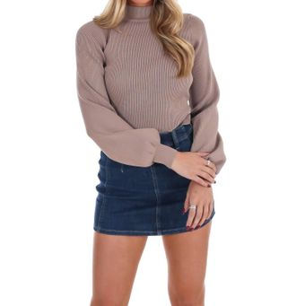 So Me Open Heart Back Tie Sweater In Mocha
