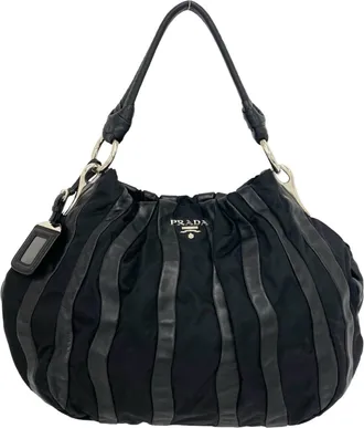 Prada Black Leather Nylon Shoulder Bag Tote Bag (Pre-Owned)