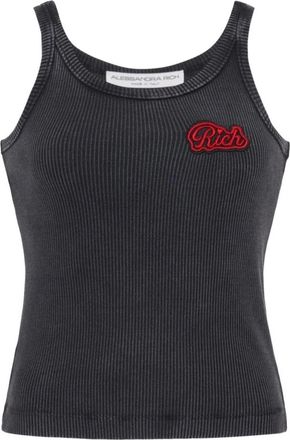 Alessandra Rich Geribbelde Tanktop met Logopatch - Dames - Tops zonder mouwen - Grijs - L - Tops