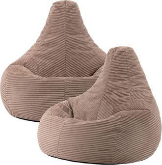 Icon Brand Set de 2 pufs reclinable en respaldo alto y pana marrón moca