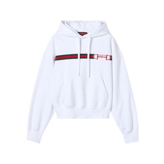 Gucci Hoodie Sweatshirt Brush Cotton with Web - Dames - Hoodies - Wit - M - Katoen - Hoodies & sweatvesten