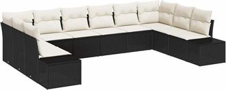 vidaXL Vidaxl - Conjunto de sofá de jardín con cojín 10 pcs Negro y crema