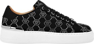 Philipp Plein Satin Lo-Top Sneakers Strass Monogram - Dames - Sneakers - Zwart - 40 EU - Leer - Schoenen