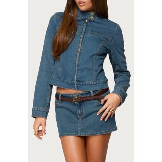 Edikted Josiee Crop Stretch Denim Jacket in Blue-Washed at Nordstrom, Size X-Small