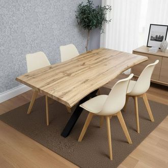 Kosy Koala Modern Dining Set with 4 Cream Plastic Chairs with Faux Leather Seats in Brown