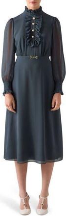 L.k. Bennett Sadie Ruffle Long Sleeve Dress in Green/Blue at Nordstrom Rack, Size 16 Us / 20 Uk