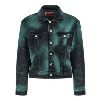 Kenzo Denim Jackets, male, Green, Size: XL Boke Heart Oversized Trucker Jacket