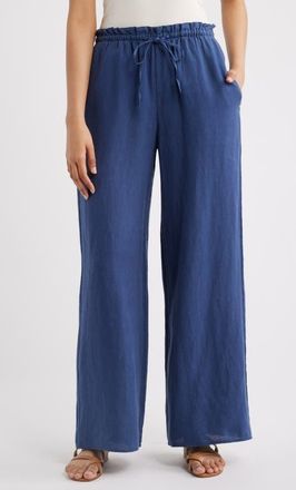 Bella Dahl Ruffle Waist Wide Leg Linen Pants in Midnight Surf at Nordstrom, Size X-Small