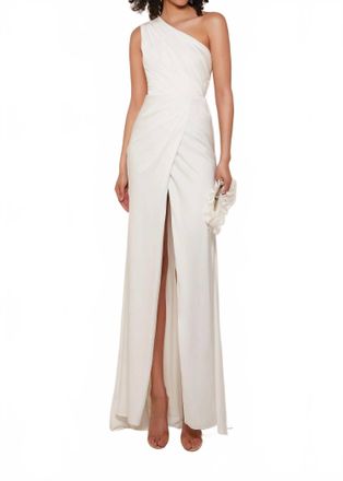 Alyce Paris One Shoulder Neckline Slit A-Line Dress In White