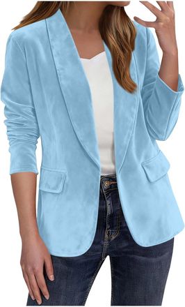 Generic Faux Suede Blazer for Women Casual Fashion Lapel Collar Open Front Cardigan Blazer Suit Ladies Dressy One Button Loose Fit Solid Color Suit Jacket Lon