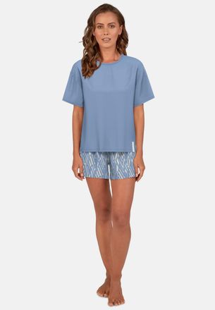 Tom Tailor Shorty TOM TAILOR Westport, Damen, Gr. 46 (XXXL), blau, Single Jersey, Obermaterial: 95% Viskose, 5% Elasthan, bequem kurz, Rundhals, Homewear-Sets Sh