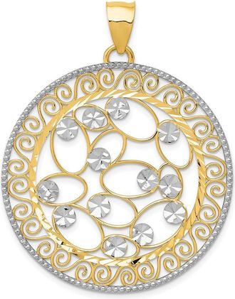 Diamond2Deal 14k Yellow Gold and White Rhodium Diamond-cut Filigree Pendant