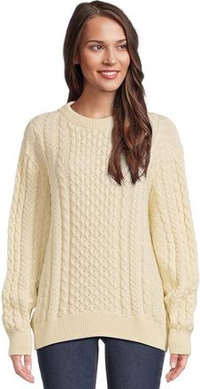 L.L.Bean 1965 Irish Fisherman Crewneck Sweater Womens Sweater Cream : MD, Wool