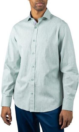Tailorbyrd M&eacute;lange Linen Blend Button-Up Shirt in Spearmint at Nordstrom Rack, Size Xx-Large