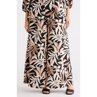 Renee C Leaf Print Wide Leg Pants in Black at Nordstrom Rack, Size 3X