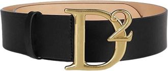 Dsquared2 Leren Riem met Gouden D2 Gesp - Dames - Riemen - Zwart - 70 CM - Leer - Accessoires