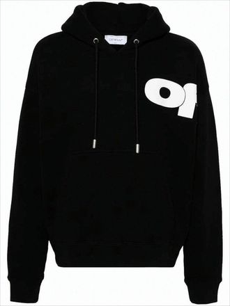 Off-white Relaxed Fit Black Hoodie With Bold Graphic Accents
