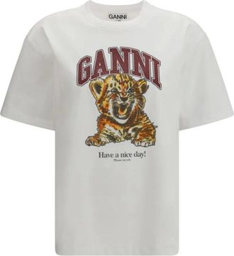 Ganni Dames, Tops, Wit, Maat: L Katoen