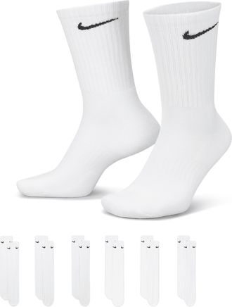 Nike Mens Everyday Cushioned Training Crew Socks (6 Pairs) in White | SX7666-100