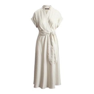 Ralph Lauren Midi Dresses, female, Beige, Size: XL Striped Cross-over V-neck Midi Dress