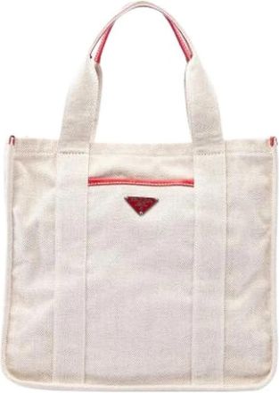 Prada Pre-owned Vintage Canvas Tote Bag - Dames - Vintage Shopper - Beige - ONE Size - Vintage