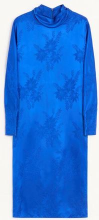Valentino Midi Dress In Shiny-Matte Flowerism Sunflowers Jacquard Woman COBALT 38