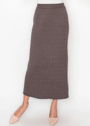 YAL New York Long Straight Cable Knit Skirt in Heather Brown