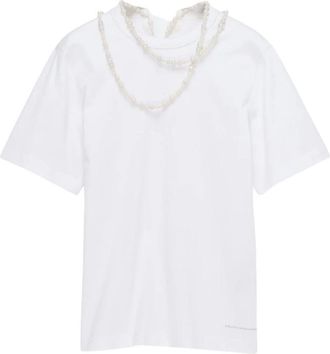 Carven Jt 202 Parelketting T-shirt - Dames - T-shirts - Wit - M - Katoen - Tops