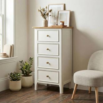 Furniturebox Belle Oak Wood & Cream Tallboy Chest of Drawers