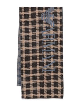 Emporio Armani check-pattern logo scarf - men - Acrylic - One Size - Black