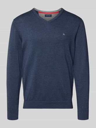 Christian Berg Strickpullover mit V-Ausschnitt in Metallic Blue Melange, Gr&ouml;&szlig;e M