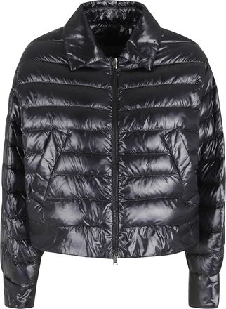 Herno Black Short Shirt-Collar Zip-Front Polyamide Down Jacket