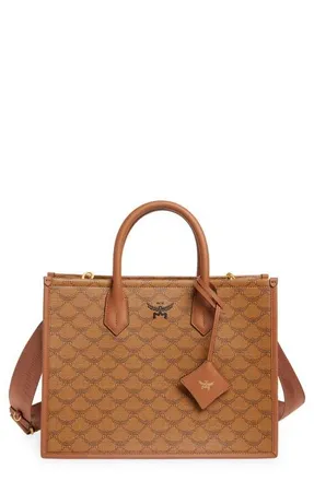 MCM Medium Himmel Lauretos Coated Canvas Tote in Cognac at Nordstrom