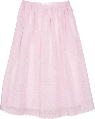 Cecilie Bahnsen Midi Skirt with Floral Embroidery and Adjustable Drawstring