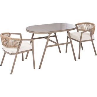 Beliani Garden Bistro Set Taupe Steel Frame Synthetic Weave Style Chairs with Oval Table MUROS