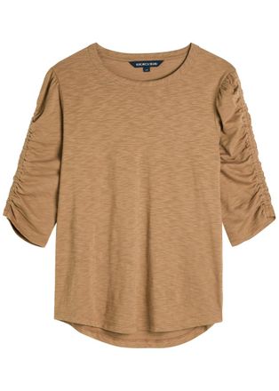 Veronica Beard Waldorf Ruched Slubbed Cotton T-shirt - Light Tan - S (UK8-10 / S)