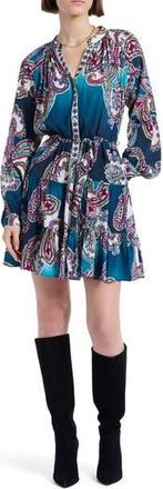 Robert Graham Sydney Paisley Long Sleeve Tiered Shirtdress in Blue Multi at Nordstrom Rack, Size 10