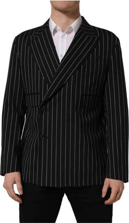 Dolce & Gabbana Gestreepte Wol Double Breasted Jas - Heren - Blazers - Grijs - M - Wol - Jassen