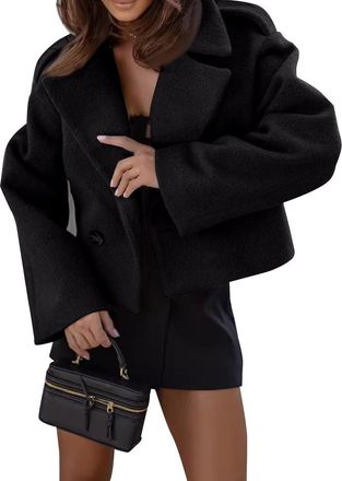 Generic Trench Coat Womens Short Wool Double Breasted Winter Jacket Womens Warm with Buttons Wool Winter Short Transition Jacket Women Elegant Lapel Coats