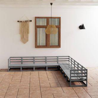 vidaXL Vidaxl - Juego De Muebles De Jard&iacute;n 9 Pzas Y Cojines Gris Madera Pino