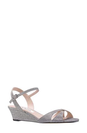 Nina Flora Ankle Strap Wedge Sandal in Steel at Nordstrom, Size 7