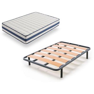 HOGAR 24 Tz40 - Colch&oacute;n Viscoel&aacute;stico + Lama Ancha Con Patas, Medida 90x180 Cm, Nucleo Alta Densidad Transpirable, Lado Verano-invierno Con Tejido 3d, Altura 2
