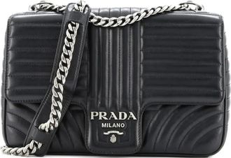 Prada Chain Flap Diagramme Quilted Leather Large shoulder bag - Zwart